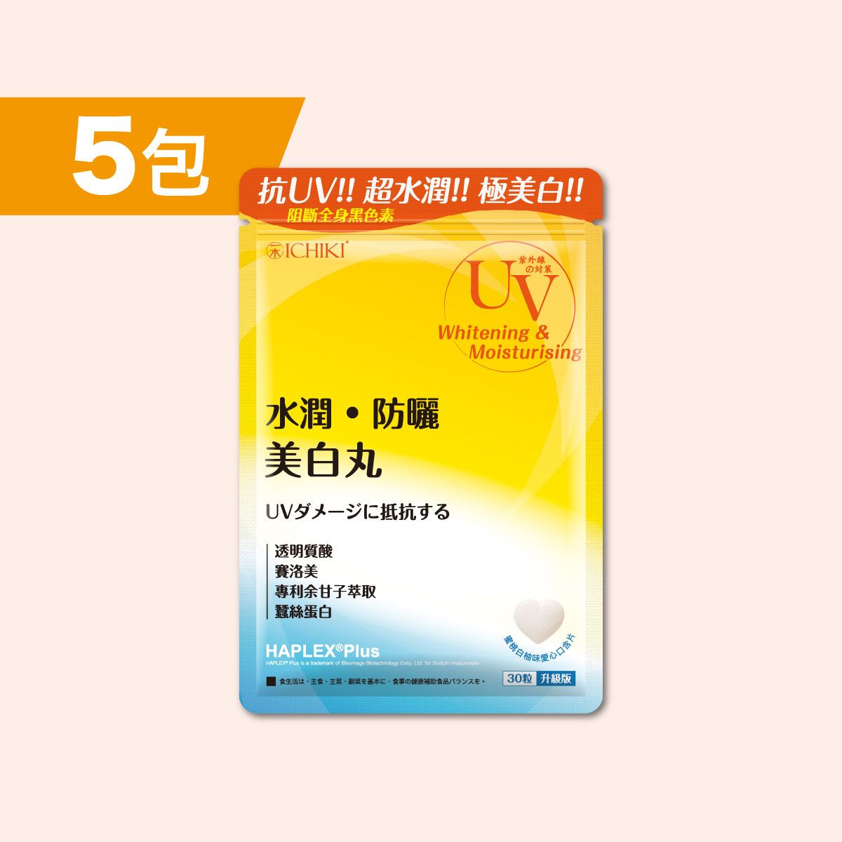 一木研究所 ICHIKI® (升級第二代) 水潤防曬美白丸 x 5包 | 蜜桃白柚味 | 咀嚼口含片 (此日期前最佳:2026年06月24日)