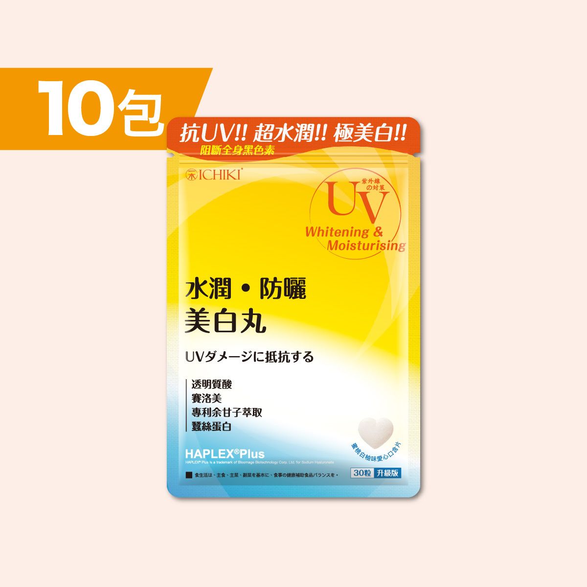 一木研究所 ICHIKI® (升級第二代) 水潤防曬美白丸 x 10包 | 蜜桃白柚味 | 咀嚼口含片 (此日期前最佳:2026年06月24日)