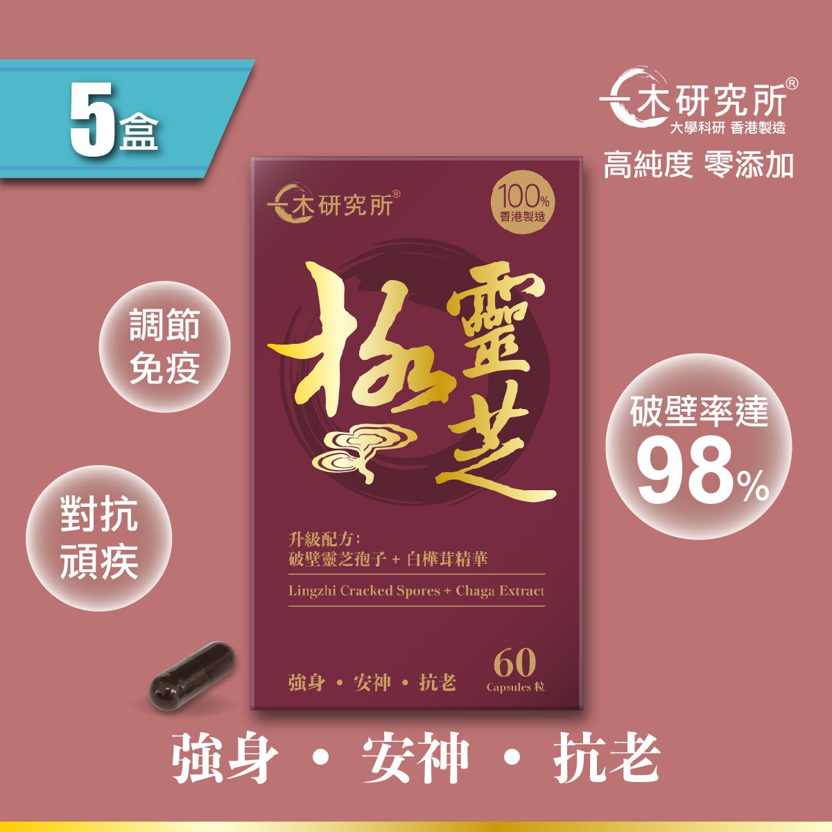 一木研究所 ICHIKI® 極靈芝 (升級配方:破壁靈芝孢子+白樺茸精華) x 5盒 (此日期前最佳:2027年02月06日)