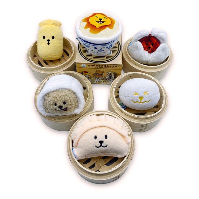 Woof² | 香港茶樓點心系列寵物玩具盲盒 1套5盒(無重複)+ 蒸籠玩具1個